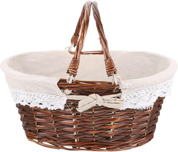 Flätad picknickkorg, 12,5 x 10 tum rektangulär khaki flätad korg