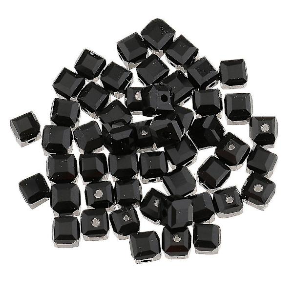 50 stk. 6mm Glas Krystal Kvadratiske Terningperler Til DIY Smykkefremstilling Sort