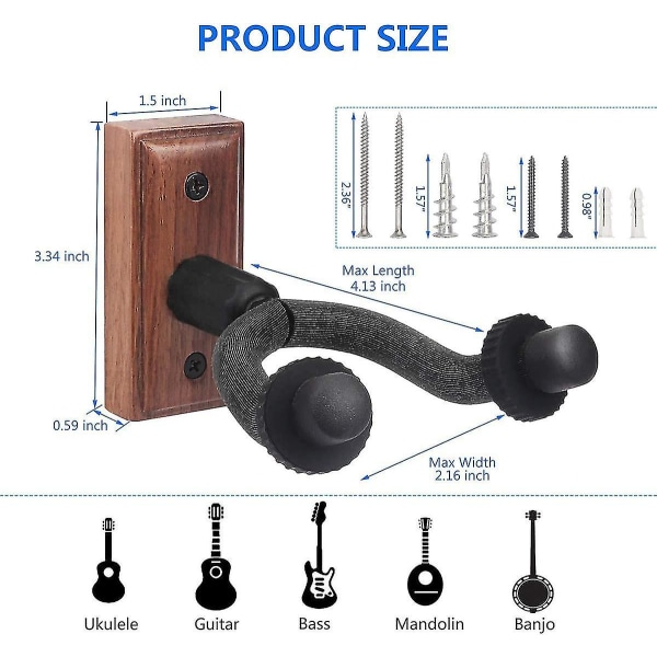 Gitarrväggfäste i Massivt Trä Hängare för Akustisk Elektrisk Gitarr Bas Folk Ukulele Mandoli