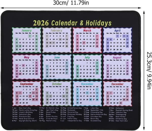 Kalender Musematte Gaming Sklisikker Skrivebordsmatte for Kontor Hjem Bærbar PC