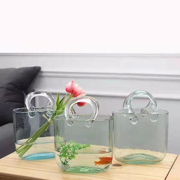 Hantverkargjord Glasvas, Fiskbål, Blåsbubblor, Handväska Form Klar Vas för Jul, Födelsedagspresent, Bord, Bröllopsdekoration Light grey