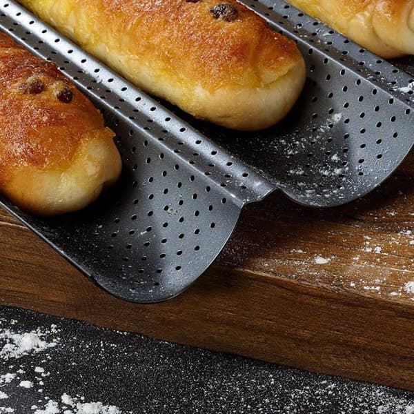 2-spaltet non-stick brødrist bageplade i rustfrit stål med bølget design, pladsbesparende og nem