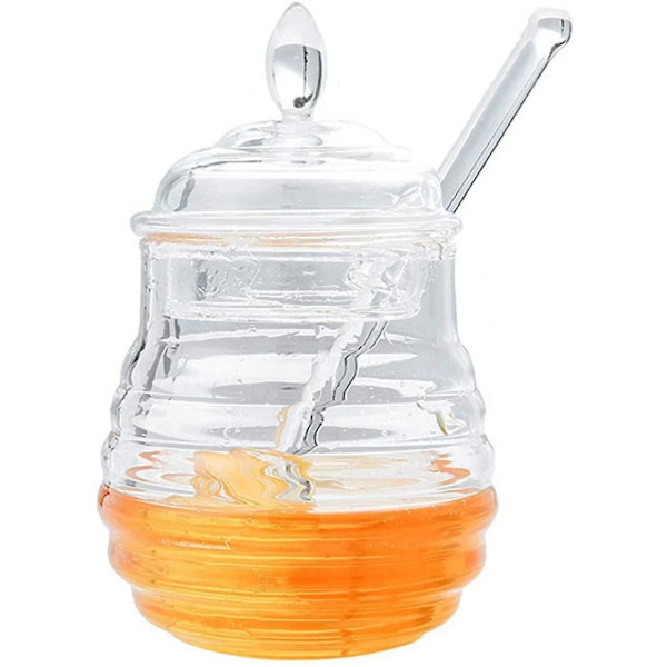 Transparent Honningkrukke med Biavl-Form Dripper Stick 245ml