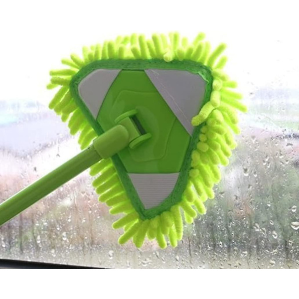 Triangulär Lat Mop Teleskopisk Stång Fönsterrengöring Chenille Vattenabsorberande Dammmopp Mini Lat Mop Takborste (1 set, Grön)