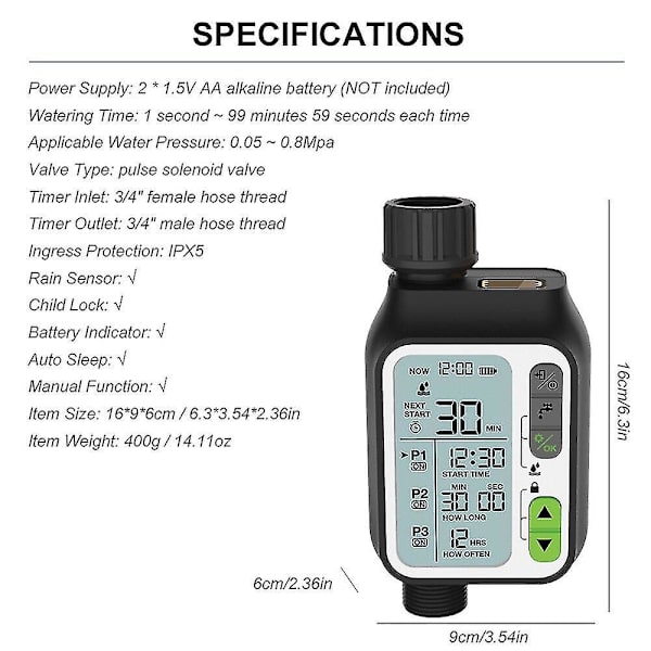 KKmoon Bevattningstimer Elektronisk Bevattningsregulator LCD