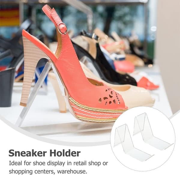 5 stk. skostativ i akryl for butikk, flat displayholder egnet