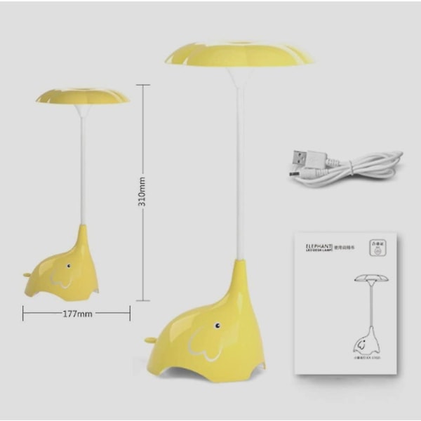 Nattlys for barn med fleksible vinkler skrivebordslampe - berøringsfølsom 3 lysstyrkenivåer Usb oppladbar bordlampe for barn, baby, barn (gul