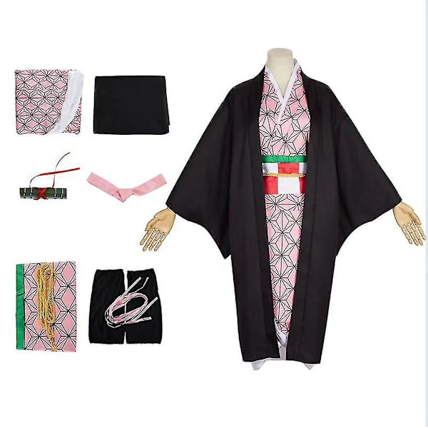Demon Slayer Anime Kamado Nezuko -asu Kimonoasu ja Bambuvarusteilla Roolipeliasu Naisille L