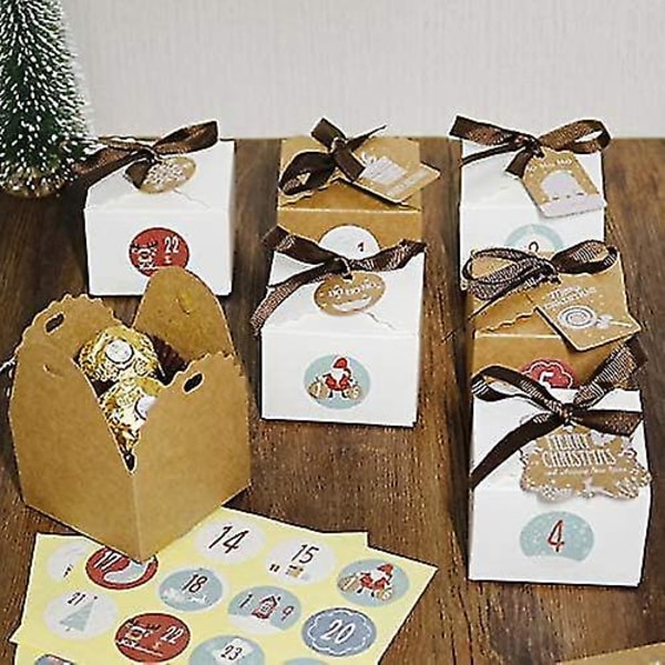 24 Sets Christmas Kraft Paper Box Candy Box Retro DIY