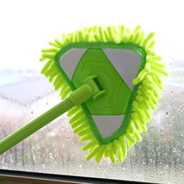 Kolmion muotoinen Lazy Mop teleskooppivarsi ikkunoiden puhdistukseen, chenille-mikrokuitu, vedenimevä pölymop, mini Lazy Mop katon harja (1 setti, vihreä)
