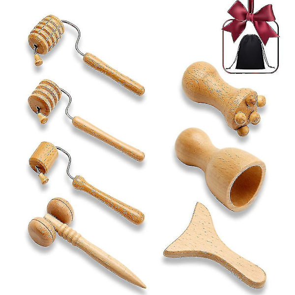 7-delars set ansiktsmassageapparat Gua Sha Verktyg Träterapi Meridian Massage Kit Rulle Ansiktslyft Masajeador Maderoterapia Skrapa-yuhao