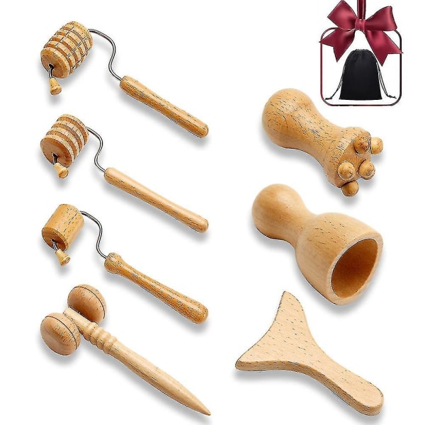 7 st/ set Ansiktsmassageapparater Gua Sha Tools Träterapi Meridianmassagesats Roller Ansiktslyft Masajeador Maderoterapia Scraper-yuhao