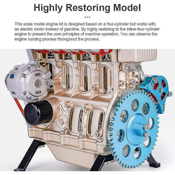 Inline-fyracylindrig Bilmotormodell, V4 Modellmotor Full Metall Monteringskit, Mini Motormodell Leksak för Vuxna och Barn (2021 Version)