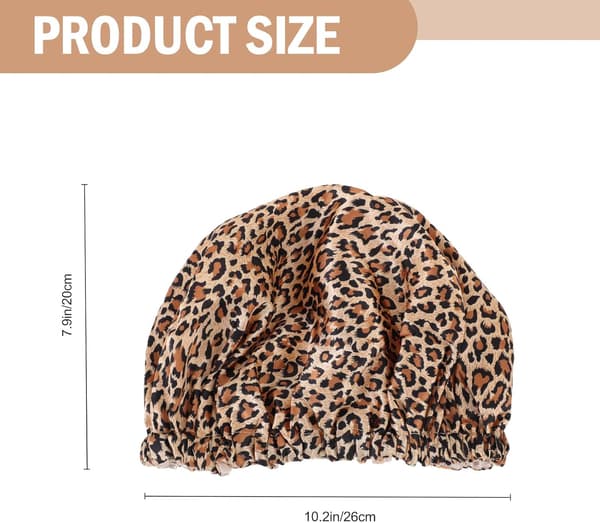Dubbellager Satin Hårvård Bonnet Nattmössa med Justerbart Platt Spänne Leopardmönster Duschmössa