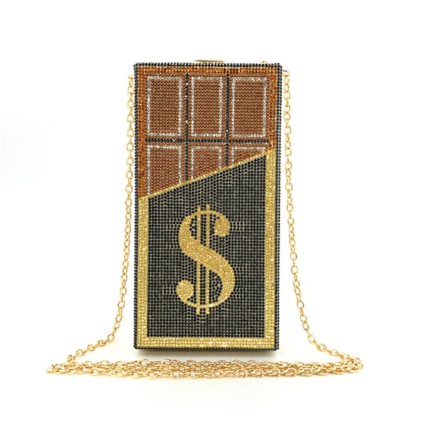 Clutch Dollar Chocolate For Rhinestone Kveldsveske Party Håndveske For Rhinestone Penger Pung Cocktail Bryllup Middag Vesker