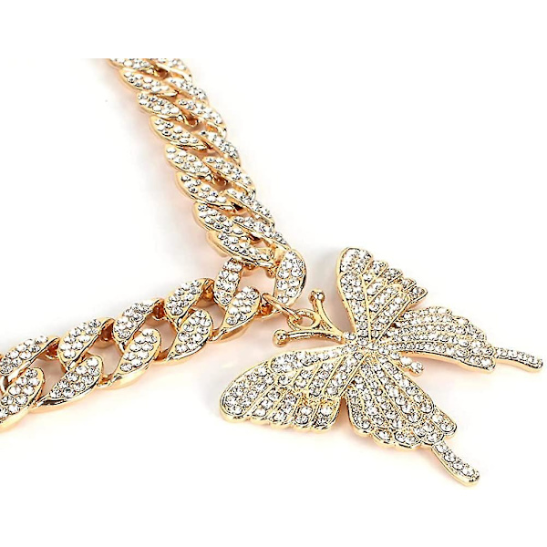 Kristalliperhonen Choker-kaulakoru Kimaltava Rhinestone-riipuskaulakoru Bling Kulta Hopea Ketju Perhonen Koru