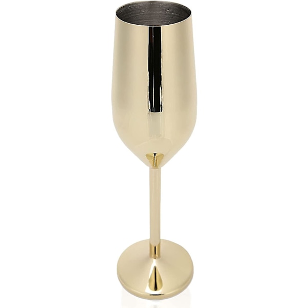 Champagnefløyte i rustfritt stål, gjenbrukbar vinglass, bryllupsgave, jubileum (gull)