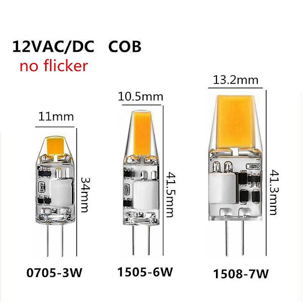 10 stk Flimmerfrie Mini G4 Cob Lampe Ac Dc 12v Led 2w