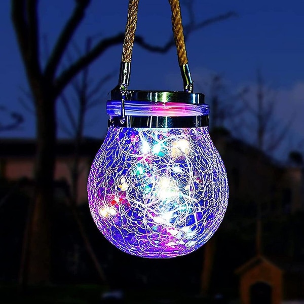 Solcellsdrivna Crack Jar-lampor Hängande Boll Glas LED Lyktor
