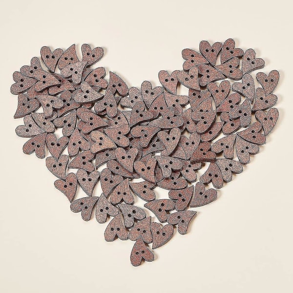100 stk Trehjerte-knapper Hjerte-malingknapper 2 hull Sy Scrapbooking-knapper For DIY Sy Håndverk Laging For Valentinsdag, Morsdag-y