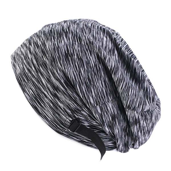 Satinformet Bonnet-sovehette for kvinner, justerbar, løs beanie-turbanhatt Black