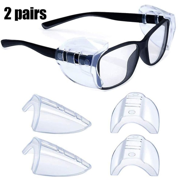 Skyddsglasögon sidoskydd för glasögon, Slip on genomskinliga glasögon sidoskydd, passar för glasögon Fästets bredd är mer än 12 mm 2Pairs