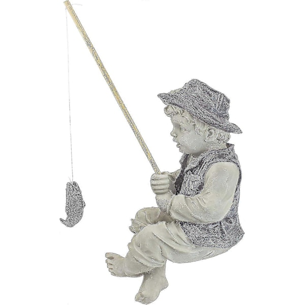 Liten Fiskepojke Staty, 3D Harts Miniatyr Staty Ornament, Inomhus Utomhus Söta Karaktär Staty Trädgård Tillbehör