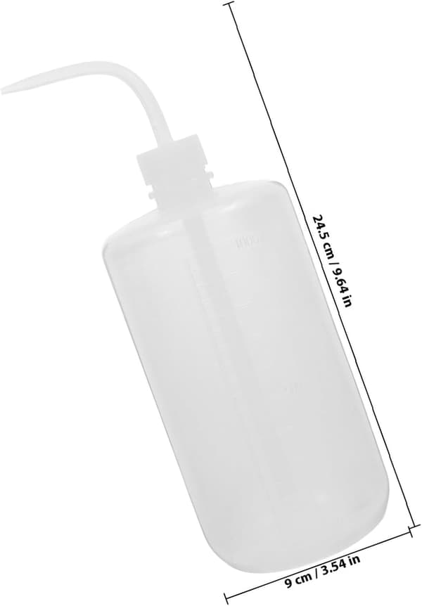 2 st 1000 ml plastflaskor med böjd pip och mätskala, vita laboratorieklämflaskor