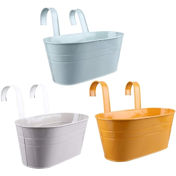 Set med 3 Hängande Blomkrukor med Krokar för Balkong