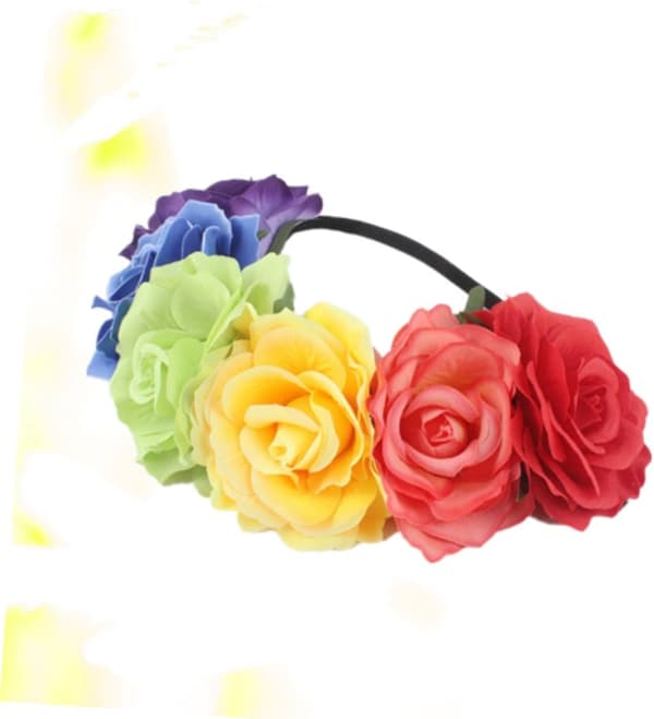 1 st regnbågsfärgad blommig hårband simulerade rosor lätt hårkrans