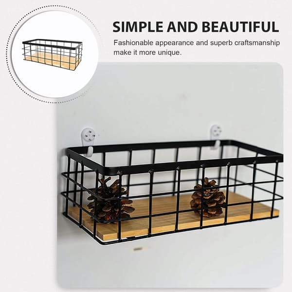 Hängande korg Förvaringskorg Väggmonterad Design Järn och Trämaterial