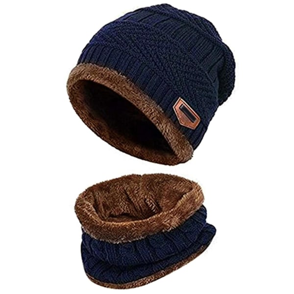 Vinter varm beanie hat tørklæde handsker sæt unisex vinter varm strikket beanie hat hals handske til mænd kvinder Navy Blue