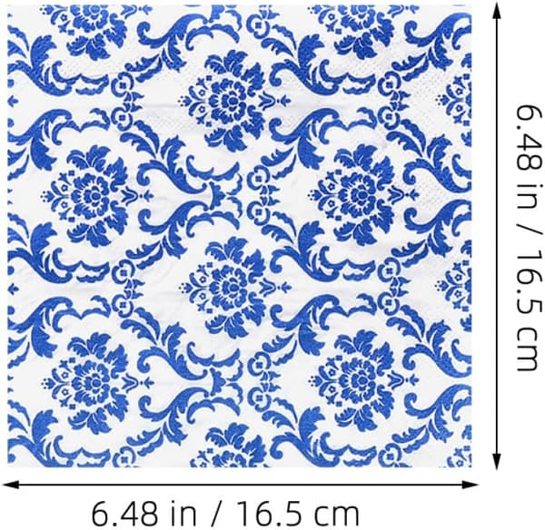 Servietter Dekorative Trykte Design Papirservietter Blå Blomster 100 Ark og Engangs