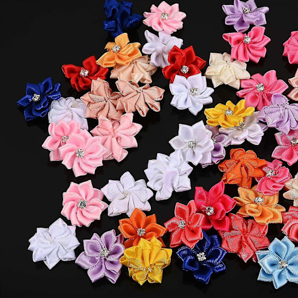 24 Satengbåndsblomster med Rhinestone Håndlaget Blomst