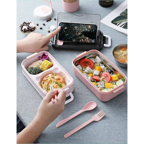 Pink Lunch Box Bento Box Dobbelt til Studerende og Kontoransatte