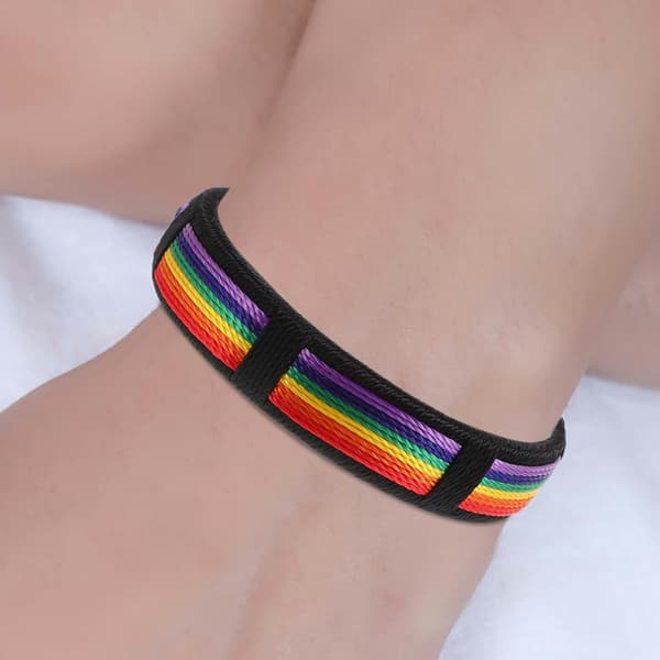 Regnbue mansjettarmbånd i polyester for kvinner, åpent justerbart regnbuearmbånd
