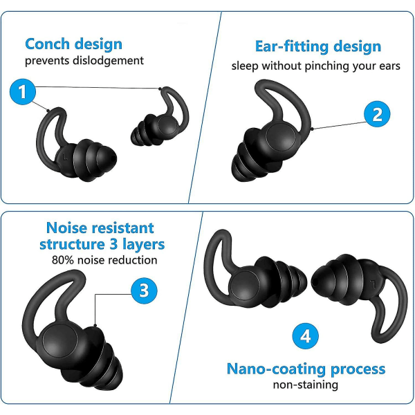 Öronproppar med brusreducering, öronproppar för sömn, silikonöronproppar för brusreducering