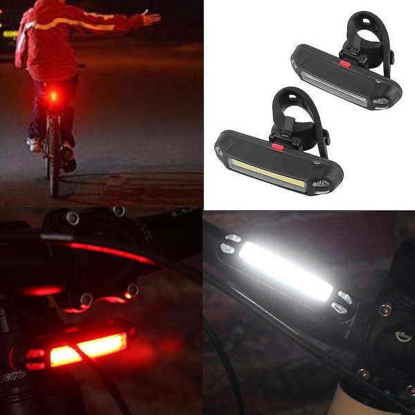 USB-oppladbart COB LED-sykkellys foran og bak