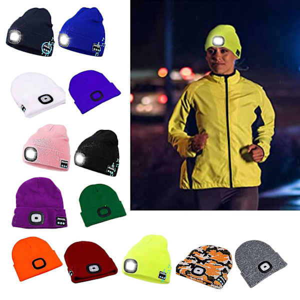 Bluetooth-kompatibel LED Vinterstrikket Beanie Hat Party Udendørs Belysning Kasketter White