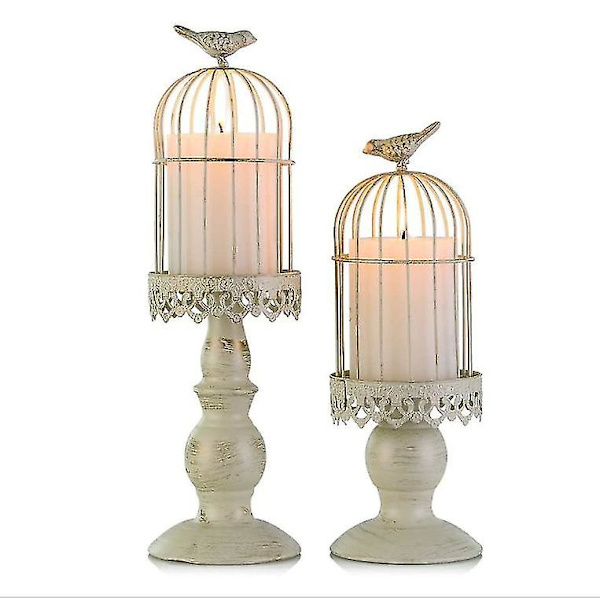 Lysestager, Vintage Lysestager Hvid, Bryllupslys Midt Til Spisebord, Jern Lysestager