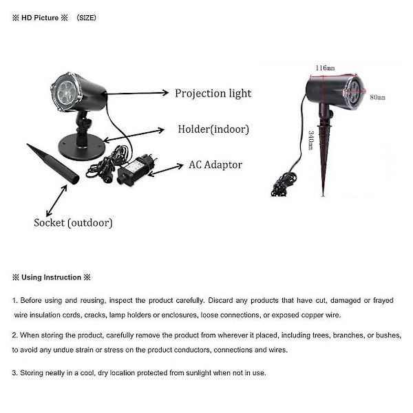Vanntett 4W 4 LED Fargerik Projektor Julelys