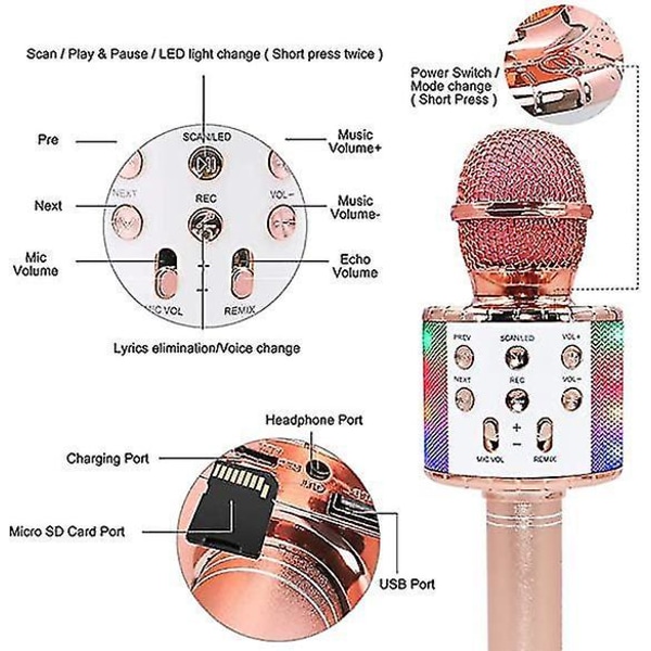 Karaokemaskin Bluetooth LED-lampor Bärbar högtalarmikrofon