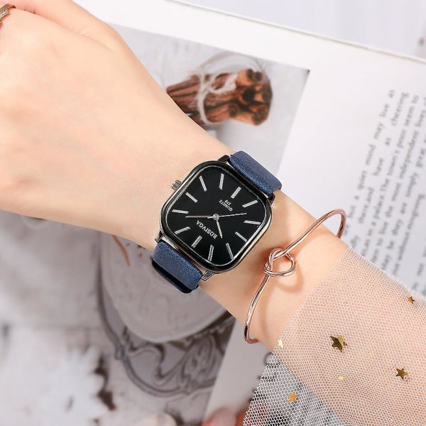 Studenter- og dameure Bælte Koreansk Simple Temperamental Ins Style Simple Square Quartz Watch Classic blue