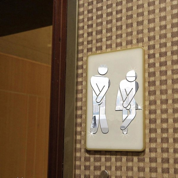 Konst DIY Toalettskylt för Badrum Man Kvinna Toalett WC Skylt Dörrtillbehör Silver