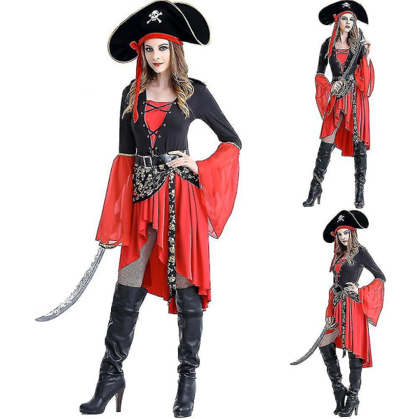 Pirat från Karibien Swashbuckler Buccaneer Kostym Fint Uppklädda Outfits för Kvinnor M