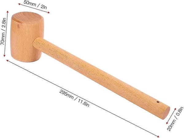 Træhammer, 11,6 tommer Solid Bøg Træ Kæp Læderhåndværk Værktøjer Diy Tømrer