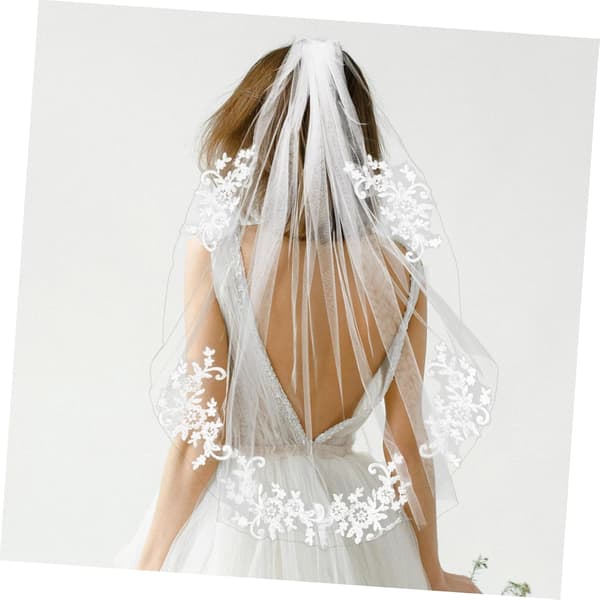 Broderi Blomsterslør med kam Elegant bryllupshårtilbehør