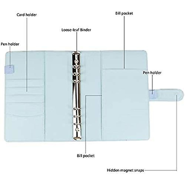 A6 PU Læder Notesbog 6 Runde Ringbind Cover, Til A6 Fyldpapir (Indre Papir Medfølger Ikke) Med Magnetisk Spænde Lukning Budgetbind, Lilla