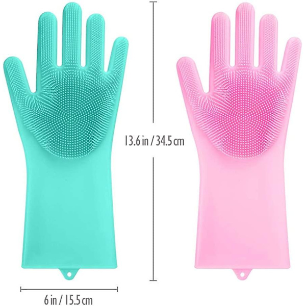 Magic Silikon Handsker med Vaskeskrubber 2 Par Genanvendelige Børster