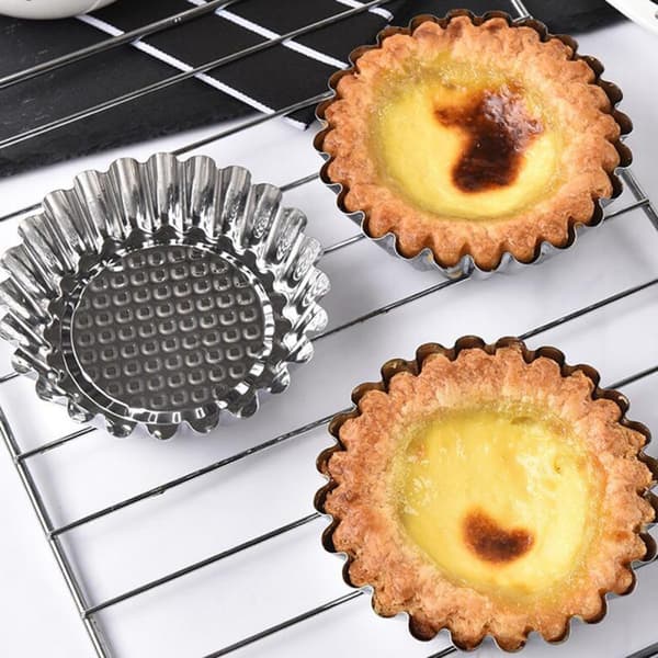 16 stk. terteformer i rustfritt stål med riflet kant, eggeterter bakekopper, gjenbrukbart DIY-bakeutstyr